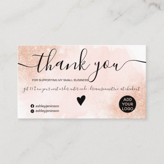 Rose Gold Glitzer rosa Pinselstrich Reihenfolge Vi Visitenkarte (Vorderseite)