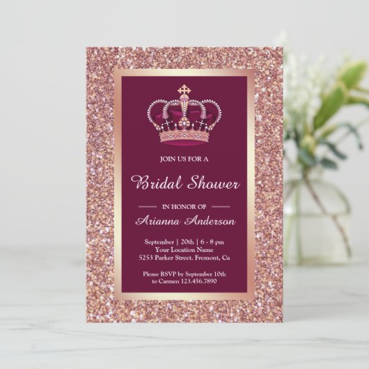Rose Gold Glitzer Rosa Princess Brautparty Einladung (Stehend Vorderseite)