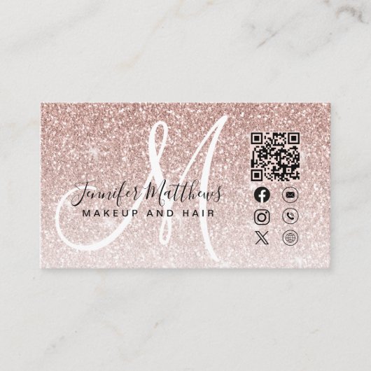 Rose Gold Glitzer Rosa QR Code Makeup Haar Visitenkarte (Vorderseite)