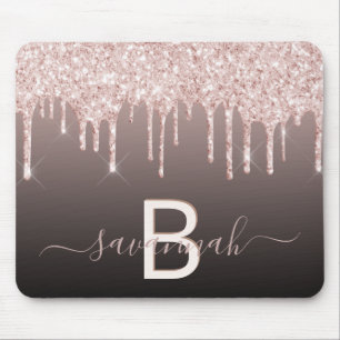 Rose Gold Glitzer Rosa Schwarz Monogramm Name Mousepad