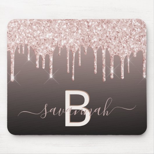Rose Gold Glitzer Rosa Schwarz Monogramm Name Mousepad (Vorne)
