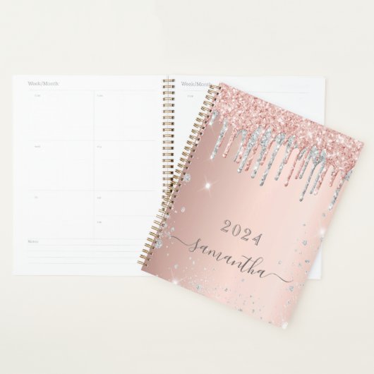 Rose Gold Glitzer Rosa Silber Monogramm 2023 Planer (Anzeige)