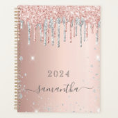 Rose Gold Glitzer Rosa Silber Monogramm 2023 Planer (Vorderseite)