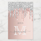 Rose Gold Glitzer Rosa Silberfunkel Monogramm Weinetikett (Einzelnes Label)
