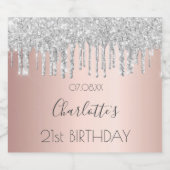 Rose Gold Glitzer Rosa Silberfunkel Schaumweinetikett (Einzelnes Label)