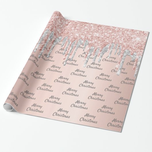 Rose Gold Glitzer Rosa Silberfunkel Weihnachten Geschenkpapier (Ungerollt)