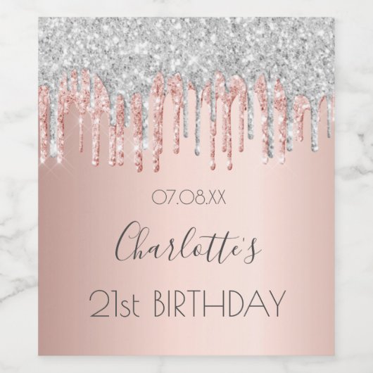 Rose Gold Glitzer Rosa Silberfunkel Weinetikett (Einzelnes Label)