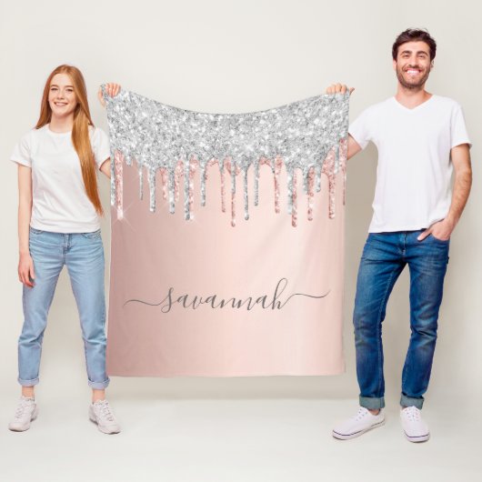 Rose Gold Glitzer Rosa Silbermonogramm Funkeln Fleecedecke (Beispiel)