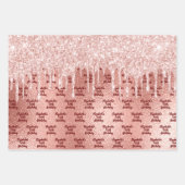 Rose Gold Glitzer Rosa Tropfen Monogramm Geschenkpapier Set (Vorderseite 2)