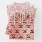 Rose Gold Glitzer Rosa Tropfen Monogramm Geschenkpapier Set (Beispiel)