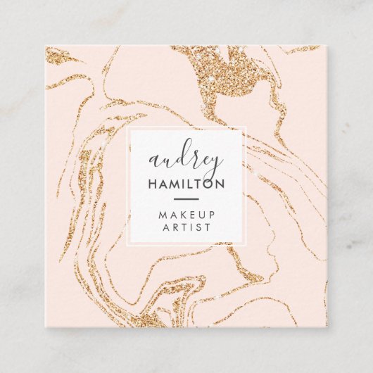Rose Gold Glitzer Rosa weißer Marmor elegantes Mak Quadratische Visitenkarte (Vorderseite)