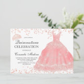 Rose Gold Glitzer Rose Tiara Kleid Quinceañera Einladung (Stehend Vorderseite)