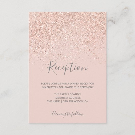 Rose Gold Glitzer rot Rosa eleganter Empfang Begleitkarte (Vorderseite)