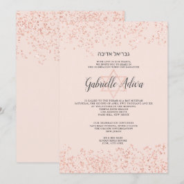 Rose Gold Glitzer rot Rosa hebräh Bat Mitzvah Einladung