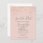 Rose Gold Glitzer rot Rosa Save the Date elegant Ankündigungspostkarte (Vorne/Hinten)
