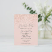 Rose Gold Glitzer rot Rosa Save the Date elegant Ankündigungspostkarte (Stehend Vorderseite)