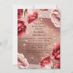 Rose Gold Glitzer & Rote Rosen Brautparty Einladung