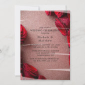 Rose Gold Glitzer & Rote Rosen Hochzeitsfeier Einladung (Vorderseite)