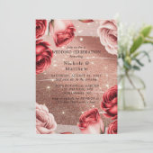 Rose Gold Glitzer & Rote Rosen Hochzeitsfeier Einladung (Stehend Vorderseite)
