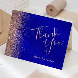 Rose Gold Glitzer Royal Blue Wedding Vielen Dank Karte