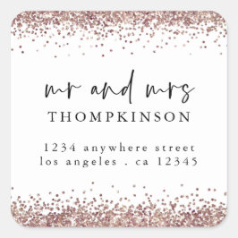 Rose Gold Glitzer Rücksendeadresse White Quadratischer Aufkleber