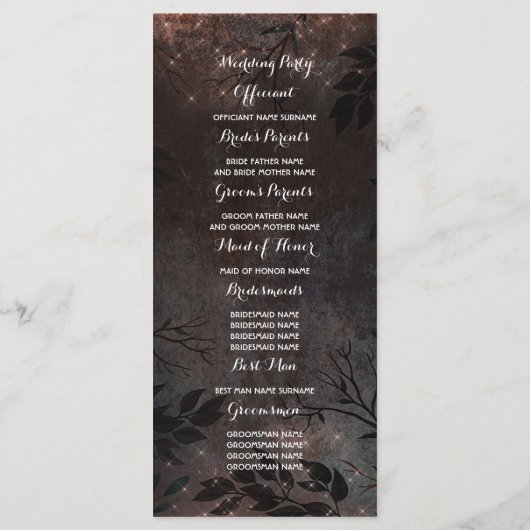 Rose Gold Glitzer Rustikale Naturheiratsprogramme Programm (Rückseite)