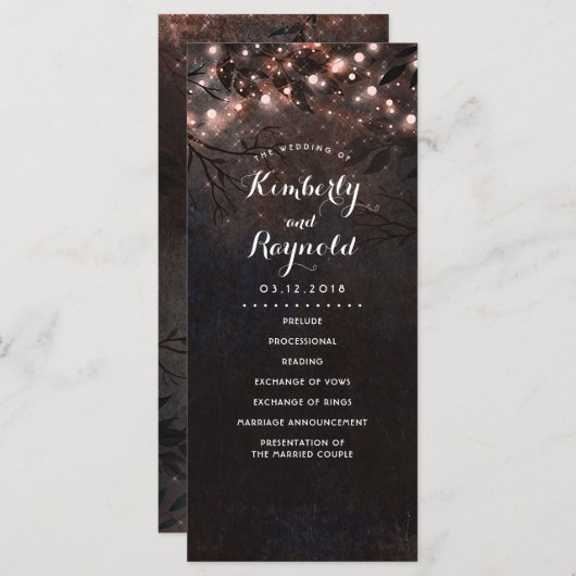 Rose Gold Glitzer Rustikale Naturheiratsprogramme Programm (Vorne/Hinten)