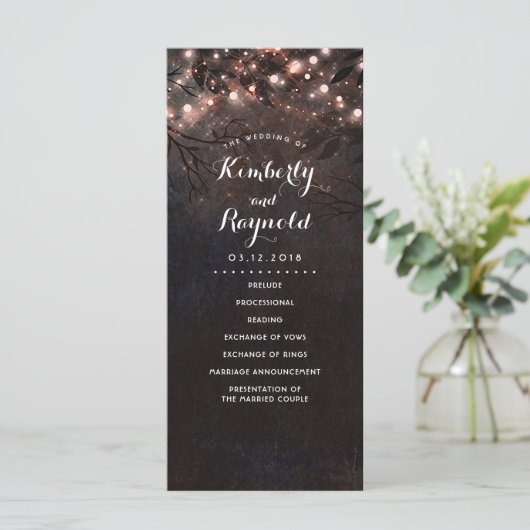 Rose Gold Glitzer Rustikale Naturheiratsprogramme Programm (Stehend Vorderseite)