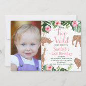 Rose Gold Glitzer Safari Foto Zwei Wild Geburtstag Einladung (Vorderseite)