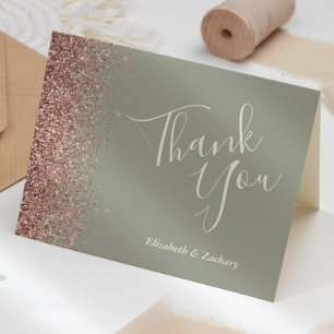 Rose Gold Glitzer Sage Green Wedding Vielen Dank Karte