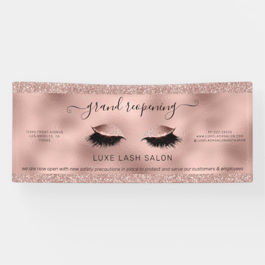 Rose Gold Glitzer Salon Wiedereröffnung Covid Sich Banner (Horizontal)