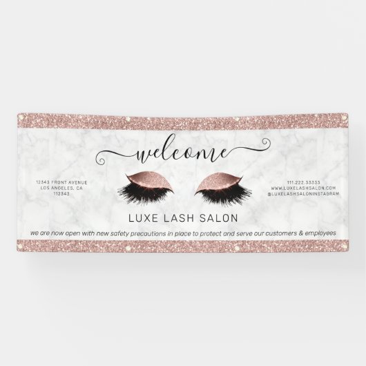 Rose Gold Glitzer Salon Willkommen Banner (Horizontal)
