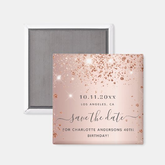 Rose Gold Glitzer Save the Date Magnet (Vorderseite/Rückseite)