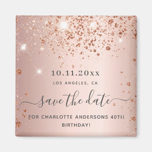 Rose Gold Glitzer Save the Date Magnet