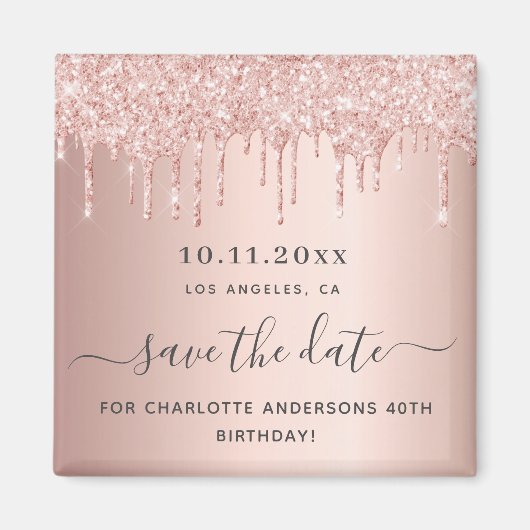 Rose Gold Glitzer Save the Date Magnet (Vorne)