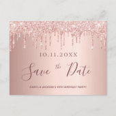 Rose Gold Glitzer Save the Date Postkarte (Vorderseite)