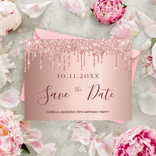 Rose Gold Glitzer Save the Date Postkarte
