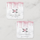 Rose Gold Glitzer Schere Blumenhaarstylen Quadratische Visitenkarte (Vorne/Hinten)