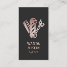 Rose Gold Glitzer Schere Comb Barber Pole Visitenkarte