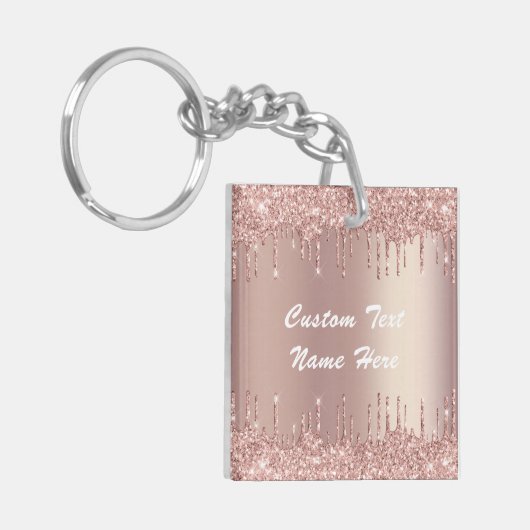 Rose Gold Glitzer Schlüsselanhänger mit benutzerde (Vorderseite links)