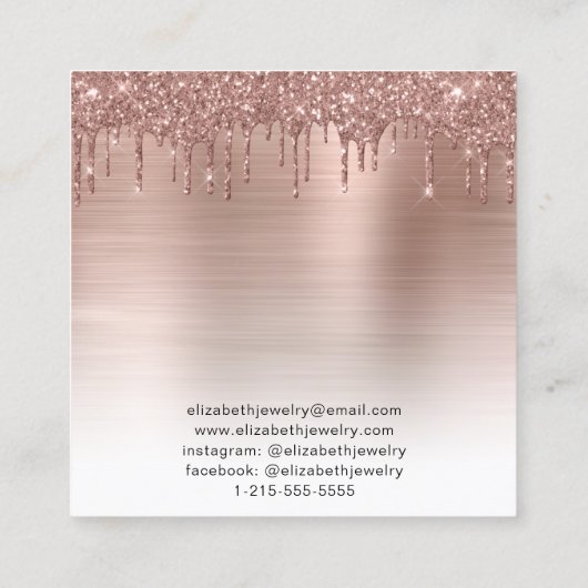 Rose Gold Glitzer Schmuckstück Display Quadratische Visitenkarte (Rückseite)