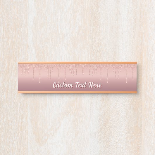Rose Gold Glitzer Schreibtisch Namensplatte Person Türschild (Vorderseite )