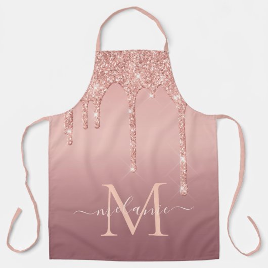 Rose Gold Glitzer Schürze Individuelle Name und Le (Vorderseite)