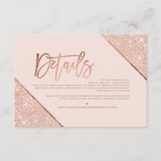 Rose Gold Glitzer Schwarz Drehbuch Hochzeitsanweis Begleitkarte (Vorderseite)