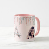 Rose Gold Glitzer Schwarz Foto Tasse (VorderseiteRechts)
