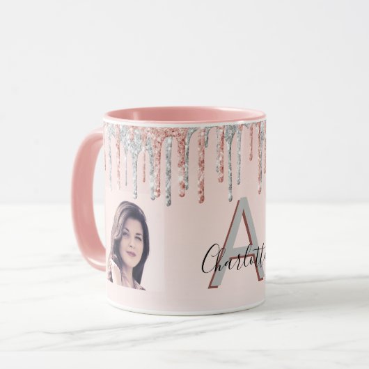 Rose Gold Glitzer Schwarz Foto Tasse (Vorderseite Links)