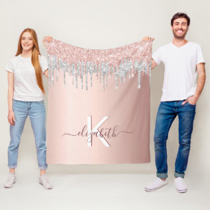 Rose Gold Glitzer Schwarz Funkeln Silber Monogramm Fleecedecke