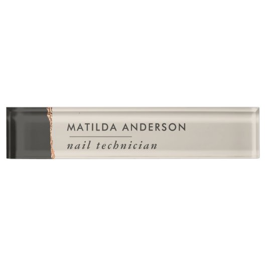 Rose Gold Glitzer Schwarz Girly elegante moderne C Namensplakette (Vorderseite)