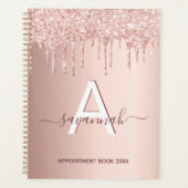 Rose Gold Glitzer Schwarz Monogramm Glattleder Planer (Vorderseite)