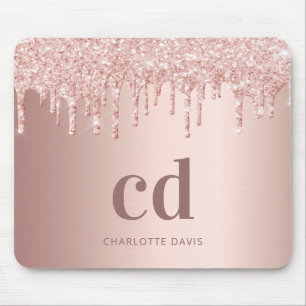 Rose Gold Glitzer Schwarz Monogramm Initialen Name Mousepad